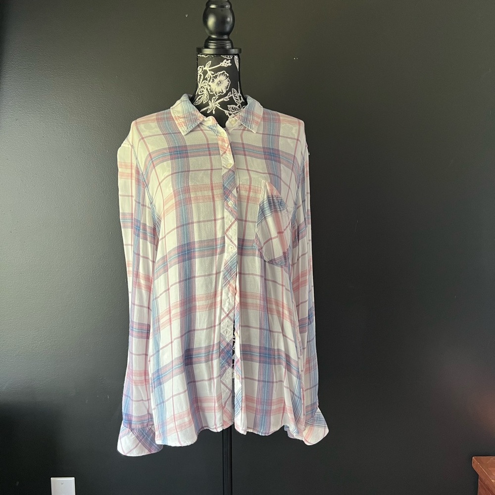 Cosmic Blue Love Button Down Pink, White and Blue.